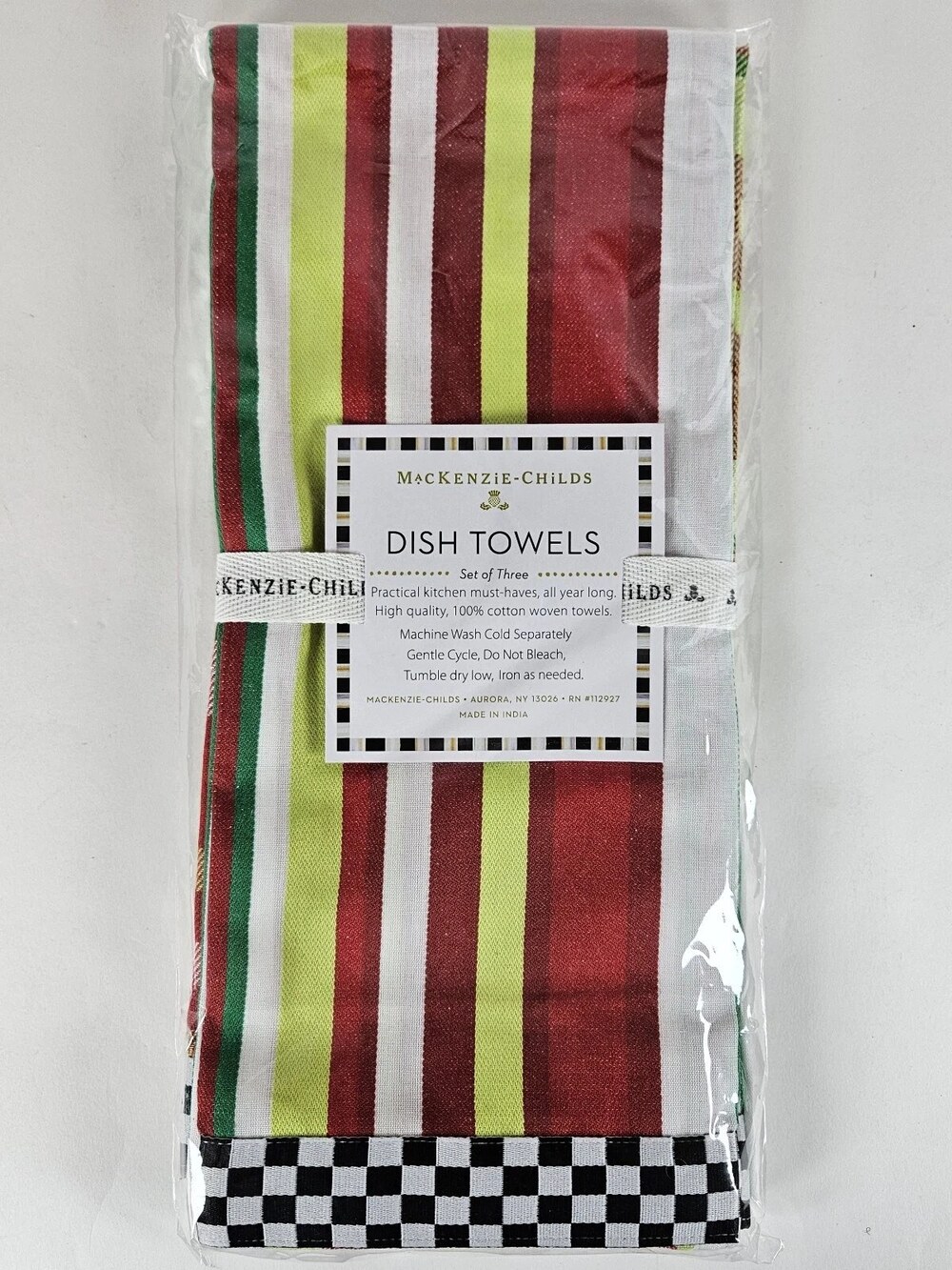 MacKenzie-Childs Jolly Woven Dish Towels Set 3 Red Green Size One Size